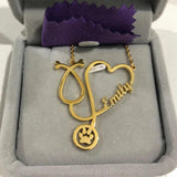 Stethoscope Name Necklace Customized Cuban Chain Nurse Jewelry