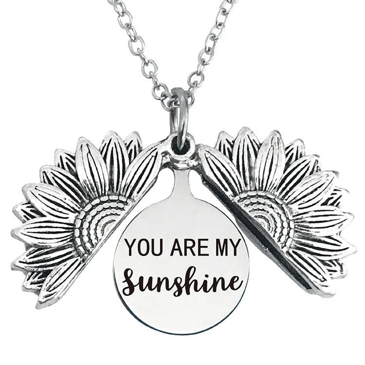 Sunflower Locket Necklace Silver Chain Jewelry Women