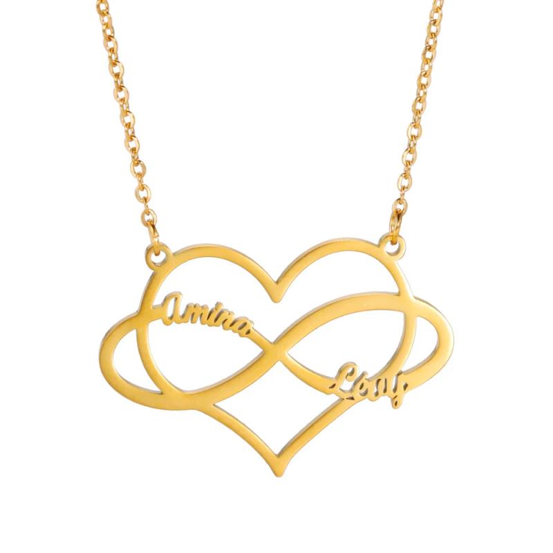 Lemegeton Name Heart Infinity Necklace Stainless Steel Couples Jewelry