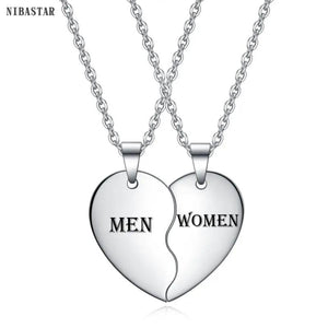 Love Heart Stitching Pendant Puzzle Matching Two Halves Heart Necklace