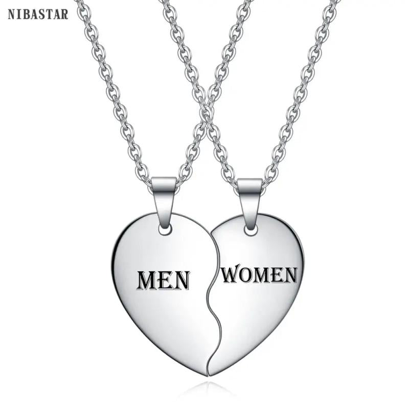 Love Heart Stitching Pendant Puzzle Matching Two Halves Heart Necklace