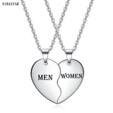 Love Heart Stitching Pendant Puzzle Matching Two Halves Heart Necklace
