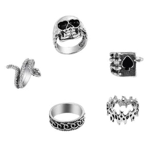 Vintage Punk Skeleton Skull Rings Set Hollow Antique Jewelry