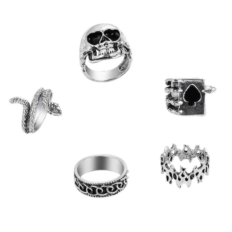 Vintage Punk Skeleton Skull Rings Set Hollow Antique Jewelry