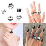 Vintage Punk Skeleton Skull Rings Set Hollow Antique Jewelry