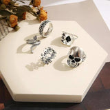 Vintage Punk Skeleton Skull Rings Set Hollow Antique Jewelry