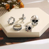 Vintage Punk Skeleton Skull Rings Set Hollow Antique Jewelry