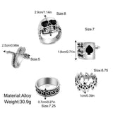 Vintage Punk Skeleton Skull Rings Set Hollow Antique Jewelry