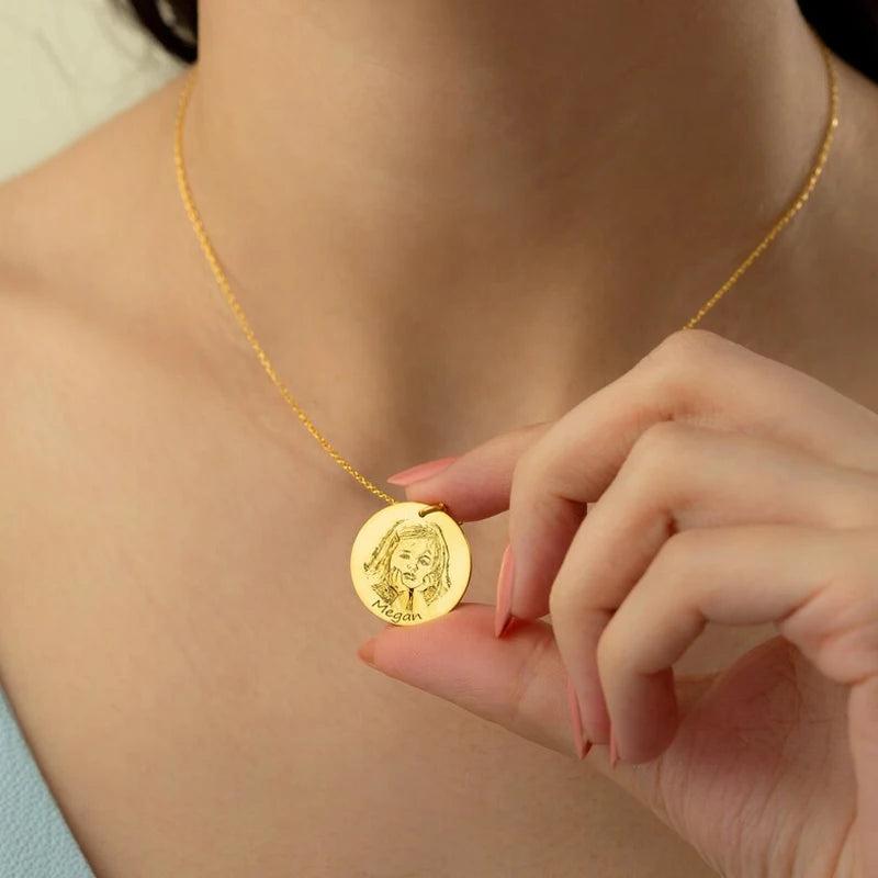 Custom Name Photo Necklace Stainless Steel Coin Pendant