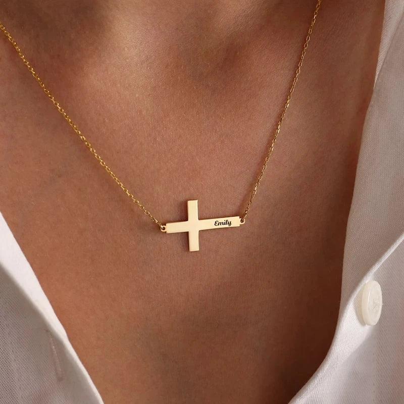 Personalized Stainless Steel Cross Name Pendant Necklace