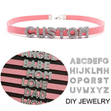 Pink Leather Rhinestone Name Necklace Personalized Choker Collar