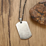 Oxidation Military Dog Tag Necklace Engraved Wolf Men Stainless Steel Jewelry