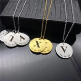 Round Letter Initials Name Necklace Stainless Steel Jewelry