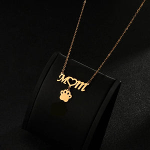 Custom Dog Paw Pendant Necklace for Mom, Personalized Stainless Steel Jewelry