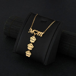 Custom Dog Paw Pendant Necklace for Mom, Personalized Stainless Steel Jewelry