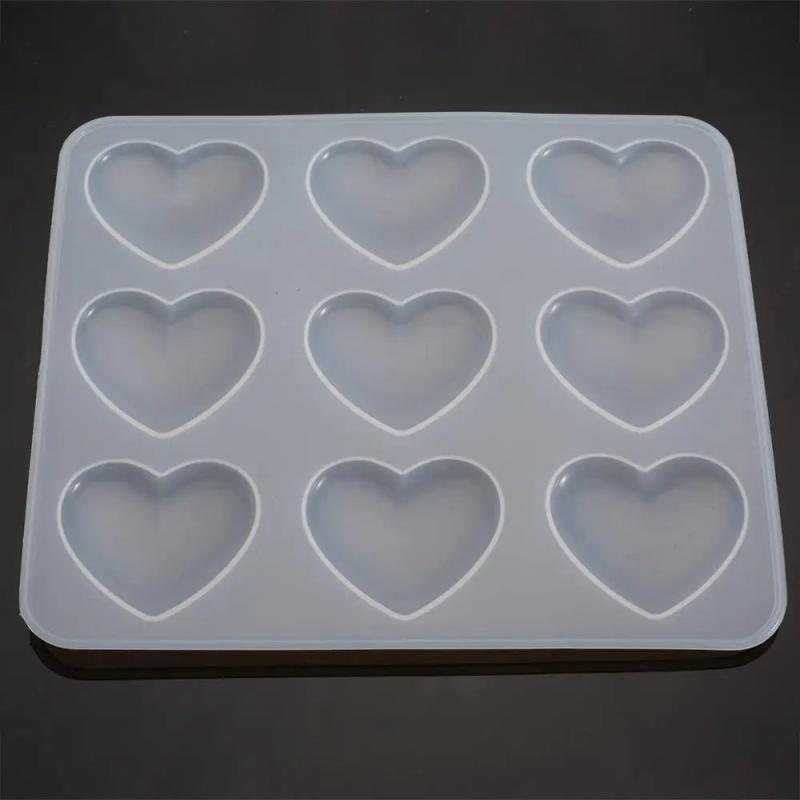 9 Cavity Silicone Mold Heart DIY Mirror Crystal Epoxy Resin Mold