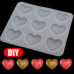 9 Cavity Silicone Mold Heart DIY Mirror Crystal Epoxy Resin Mold