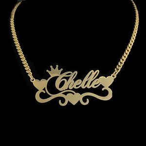 Personalized Name Necklace with Heart Stainless Steel Cuban Chain for Women