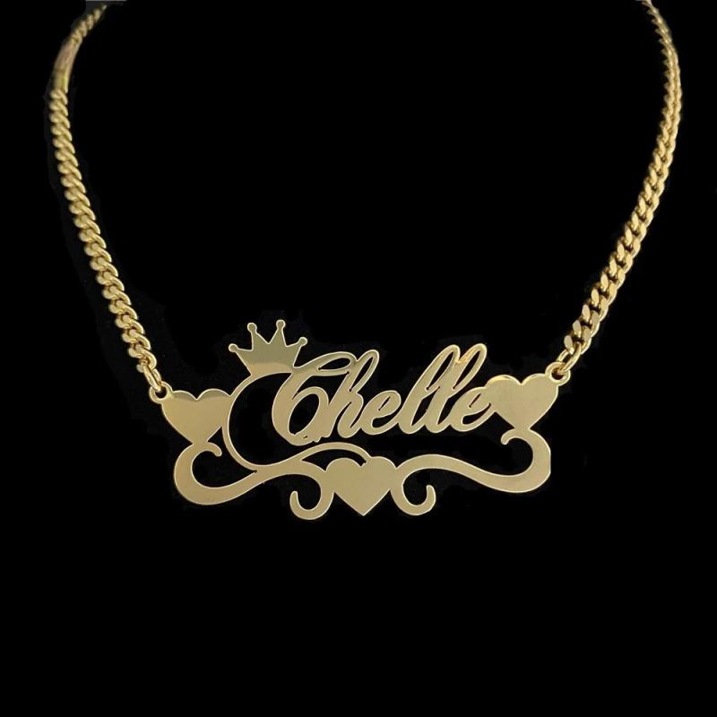 Personalized Name Necklace with Heart Stainless Steel Cuban Chain for Women
