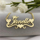 Personalized Name Necklace with Heart Stainless Steel Cuban Chain for Women