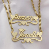 Personalized Name Necklace with Heart Stainless Steel Cuban Chain for Women