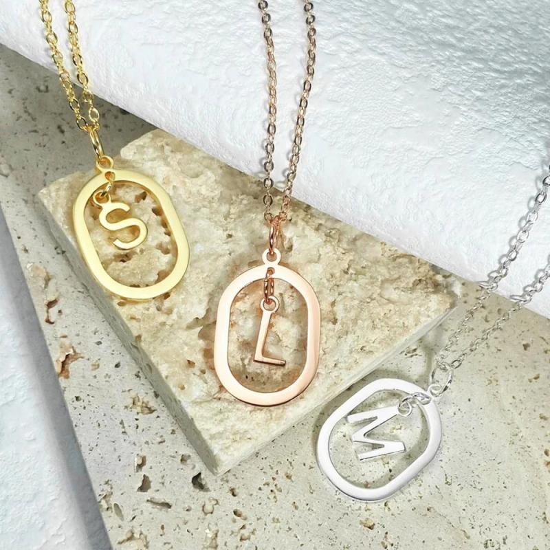 26 Letters Initials Necklace Stainless Steel Personalised Women Men Silver
