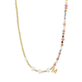 Boho Vintage Clavicle Choker Necklace with Letter Beads & Freshwater Pearl