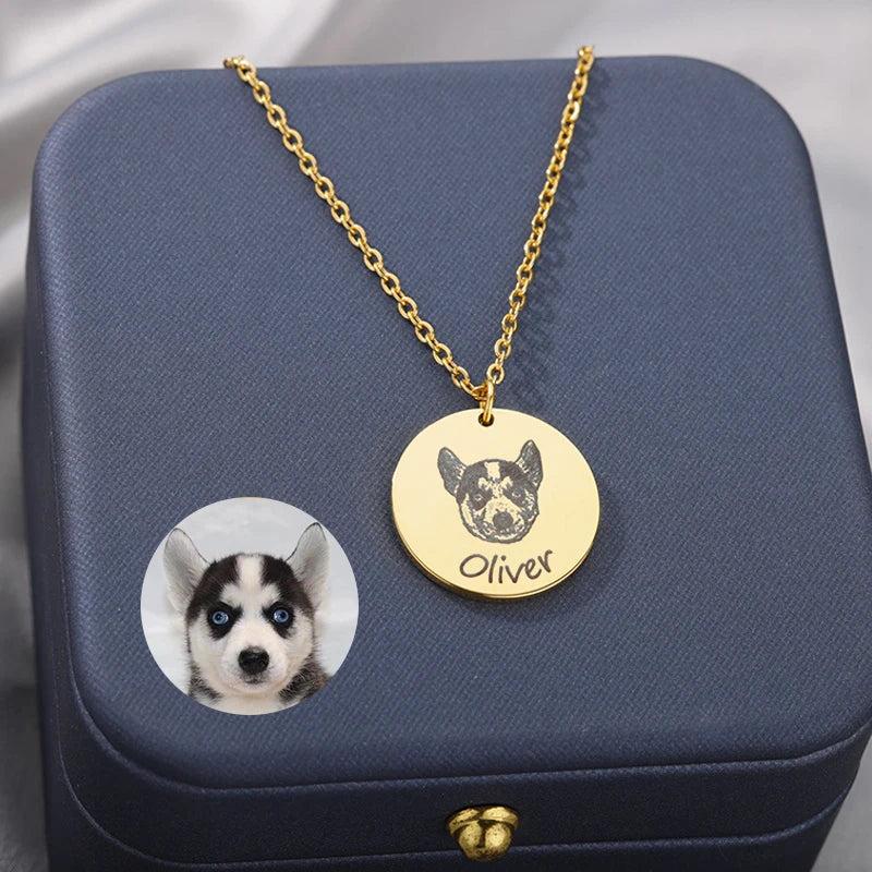Stainless Steel Pet Dog Cat Photo Name Necklace Personalized Jewelry