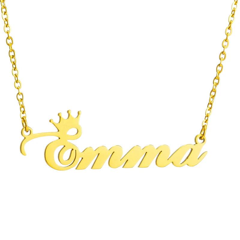 Emma Necklace Stainless Steel Crown Letter Pendant Adjustable Chain