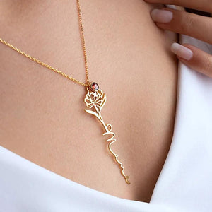 Flower Birthstone Necklace Cross Chain Stainless Steel Jewelry