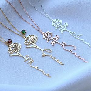 Flower Birthstone Necklace Cross Chain Stainless Steel Jewelry