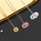 Initials Round Necklace for Women Personalized Stainless Steel Sliver