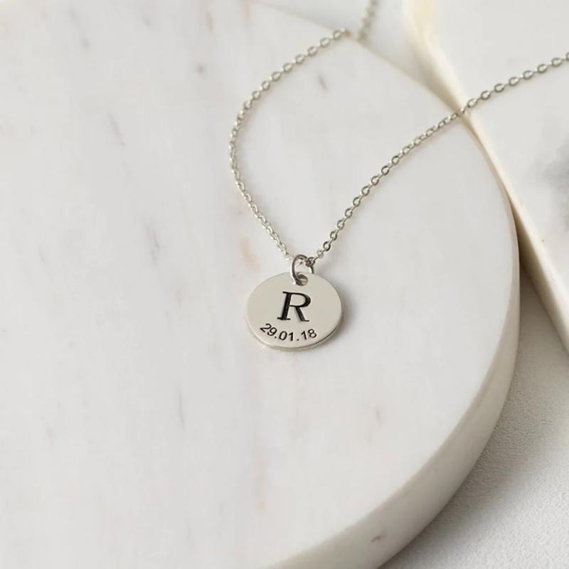 Personalized Name Date ID Pendant Necklace Stainless Steel
