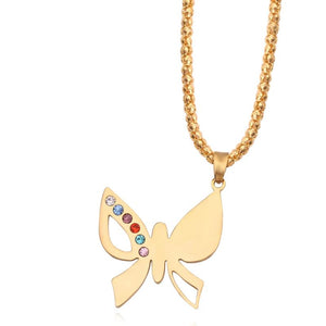 Stainless Steel Butterfly Pendant Necklace Birth Stone Friendship Bff