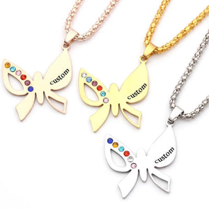 Stainless Steel Butterfly Pendant Necklace Birth Stone Friendship Bff