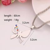 Stainless Steel Butterfly Pendant Necklace Birth Stone Friendship Bff