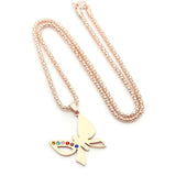 Stainless Steel Butterfly Pendant Necklace Birth Stone Friendship Bff