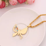 Stainless Steel Butterfly Pendant Necklace Birth Stone Friendship Bff