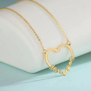 Cazador Heart Double Name Pendant Necklace for Women Stainless Steel Chain