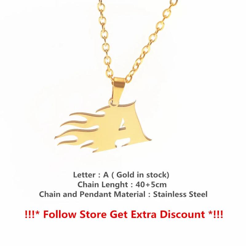 Flame Initial Choker Necklace Personalized Alphabet Jewelry