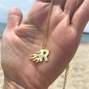 Flame Initial Choker Necklace Personalized Alphabet Jewelry