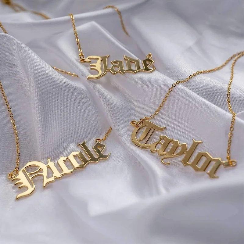 Personalized Old English Name Necklace Stainless Steel Pendant