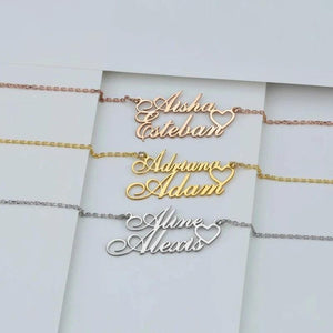 Personalised Two Names Love Heart Necklace for Women Couple