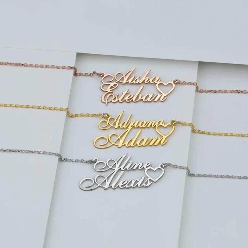 Personalised Two Names Love Heart Necklace for Women Couple