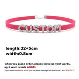 Rose Soft Suede Leather Rhinestone Letter Choker Collar Name Necklace