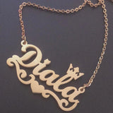 Crown Nameplate Necklace Heart Ribbon Pendant Personalized Jewel