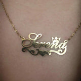 Crown Nameplate Necklace Heart Ribbon Pendant Personalized Jewel