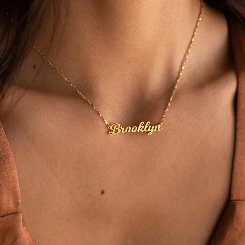 Personalized Water Wave Chain Name Necklace Stainless Steel Choker