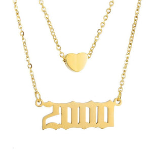 Personalized Heart Number 2 Layered Necklace, Year 1991-2008 Birthday Gift
