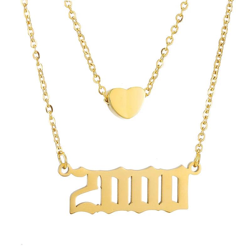 Personalized Heart Number 2 Layered Necklace, Year 1991-2008 Birthday Gift